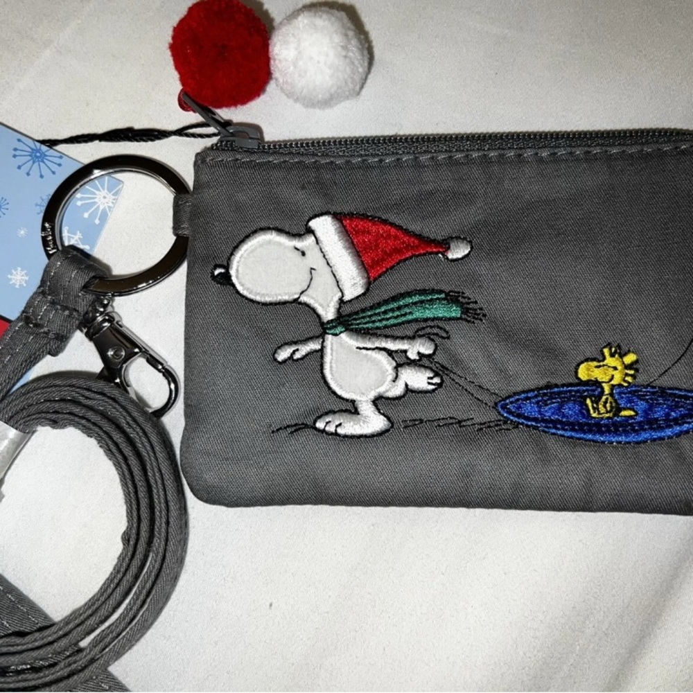 Vera Bradley Peanuts Gray Ski Slope Snoopy and Woodstock Zip ID Lanyard